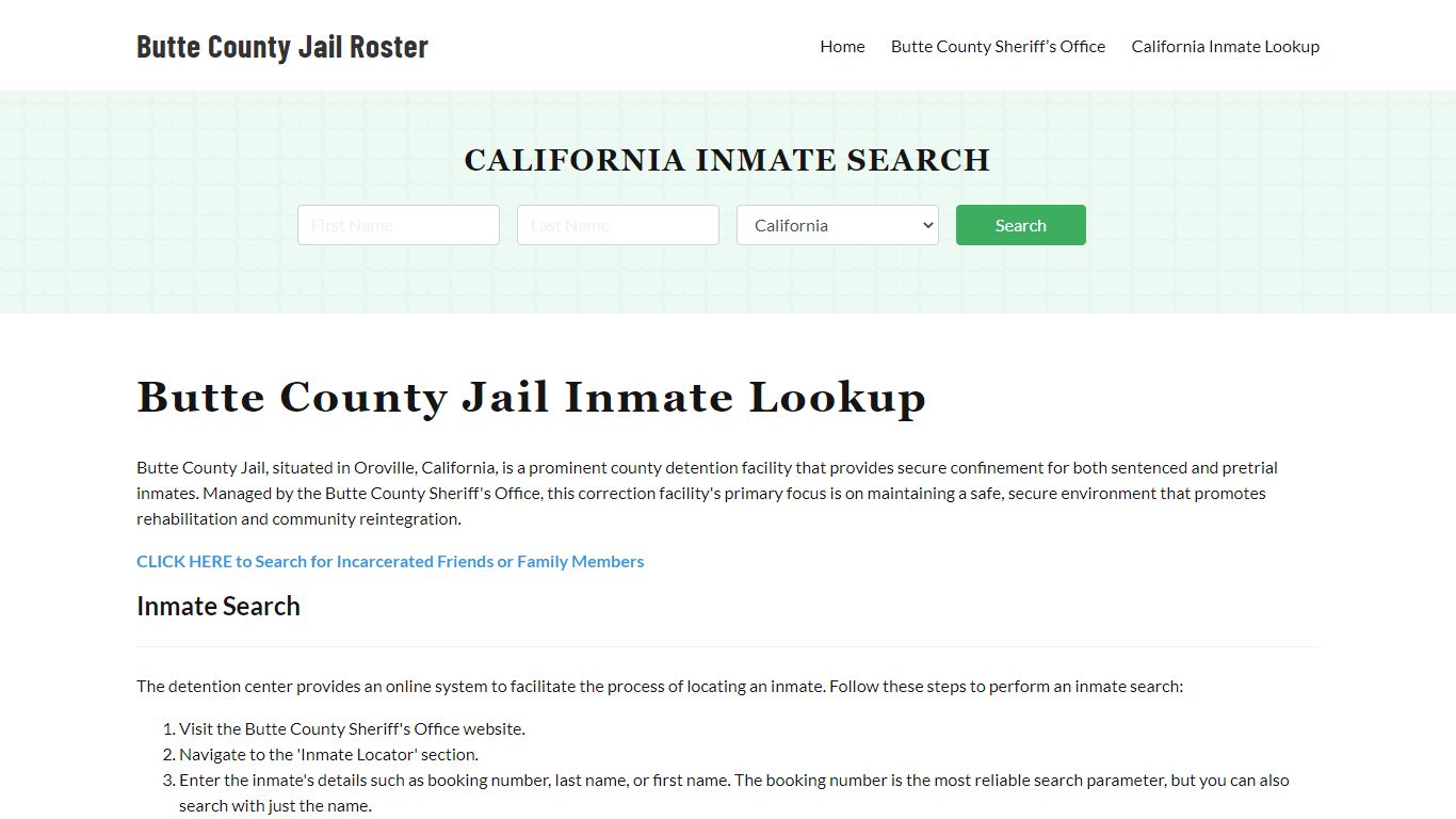 Butte County Jail Roster Lookup, CA, Inmate Search